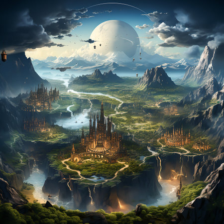 Fantasy World Map Embark on Mystical Journeys in Imaginary Lands, Generative Aiの素材