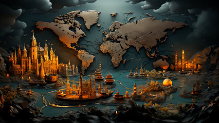 Continents of the World Geography Background for Exploration, Generative Aiの素材