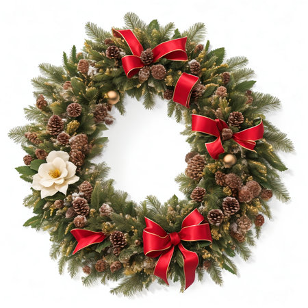 Festive Christmas Decorations Snowman, Tree, Bell, and Wreath, Generative Aiの素材