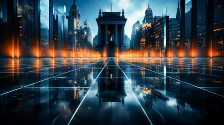 Modern Commercial Bank in the Heart of the Financial District, Generative Aiの素材