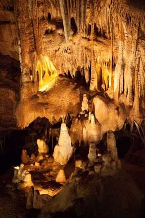 Underground lake and stalactitesの写真素材