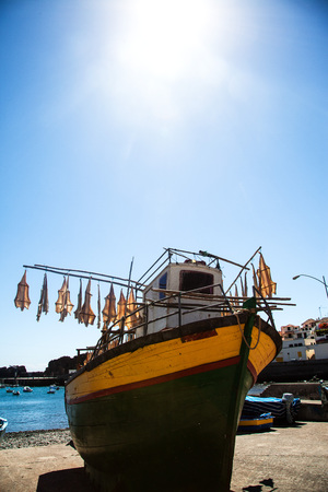Drying fish on a boat in Madeiraのeditorial素材