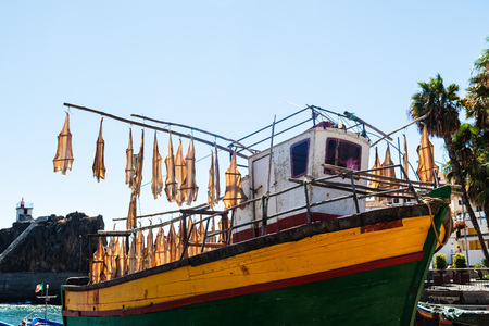 Drying fish on a boat in Madeiraのeditorial素材