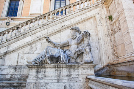 Statue of Nilo, Capitoline Square, steps of the Senate Palace, City Hall, Rome, Lazio, Italyのeditorial素材