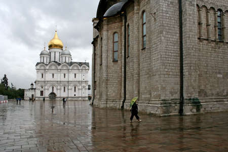 Autumn rainy day in territory of the Moscow Kremlin.の写真素材