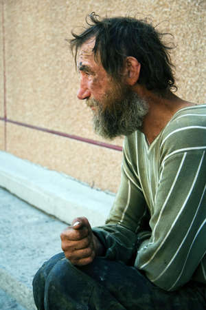 Homeless alcoholic in depression.の写真素材