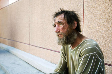 Despair of the poor homeless beggar.の写真素材