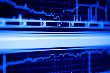 Stock market graphs on the lcd screen.