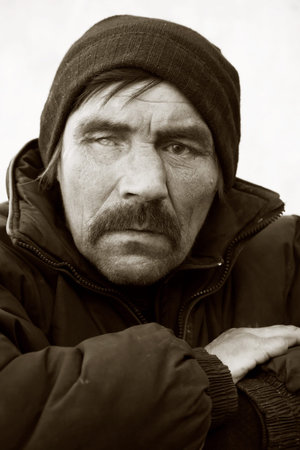 Homeless man on a city street
