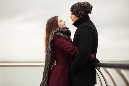 Happy young couple in love walking outdoor
