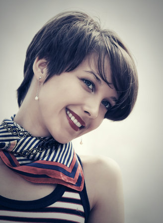 Happy young fashion woman walking outdoor