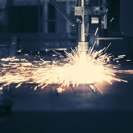 Industrial cnc plasma machine cutting of metal plateの写真素材