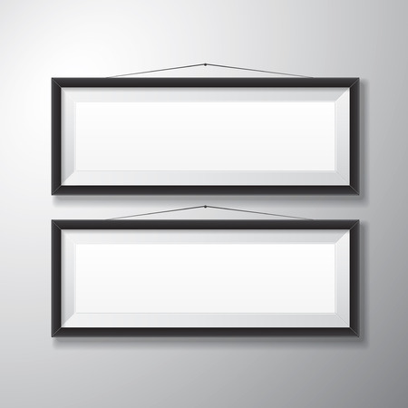 Realistic horizontal black picture frames with empty space isolated on white background for presentation and showcasing purposes のイラスト素材