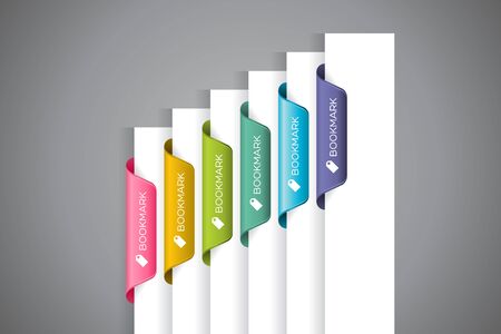 A set of colourful bookmarks with 'Bookmark' wordings and icon at the white paper cornerのイラスト素材