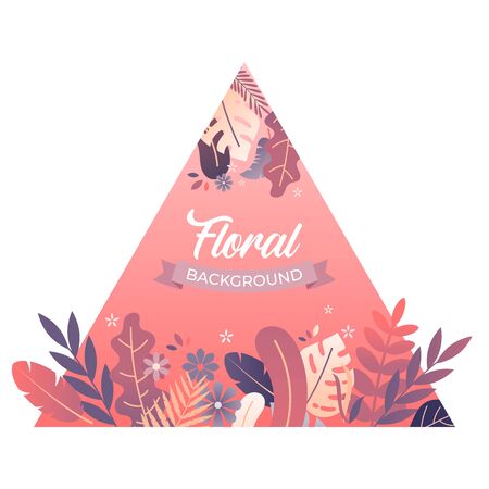 floral background with flowers and leaves in trendy flat style with bright vibrant gradient colors and text spaceのイラスト素材