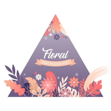 floral background with flowers and leaves in trendy flat style with bright vibrant gradient colors and text spaceのイラスト素材