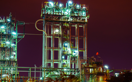 Lighting in process area of petrochemical  plant on night timeのeditorial素材