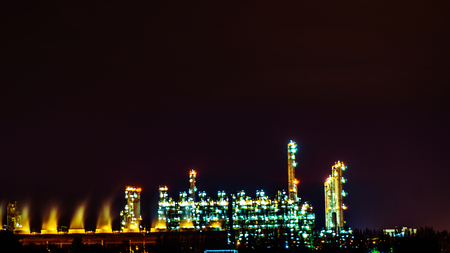 Lighting in process area of petrochemical  plant on night timeのeditorial素材