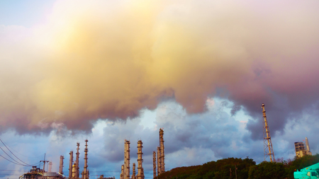 beautiful blue sky and cloud top of chemical plantのeditorial素材