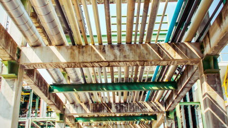 transport pipe system on concrete piperack   in process area of  chemical plantのeditorial素材