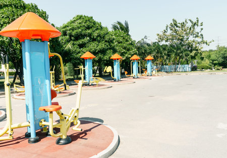 Fitness equipment in the health park.の写真素材