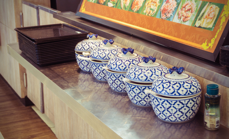 fire jars of fill Condiment thai food with back plate and Pepper bottleの写真素材