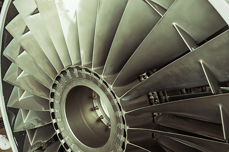 close up impeller jet engine part of airplaneの写真素材