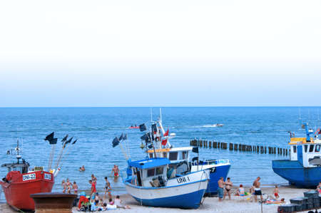 The fishing fishing boats on bank of sea  Kutry rybackie na brzegu morza のeditorial素材