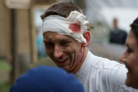 Wounded soldier in head のeditorial素材