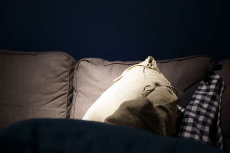 The pillows on the bed. Mood lighting.の写真素材
