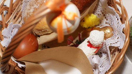 Easter. Basket. Food. Eggs. Christmas decoration.