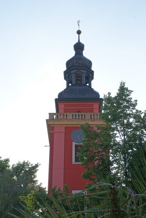 Pink clock tower.