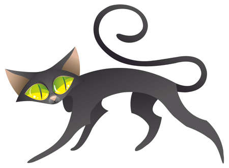 Black shy cat that look around him in search of mouseのイラスト素材