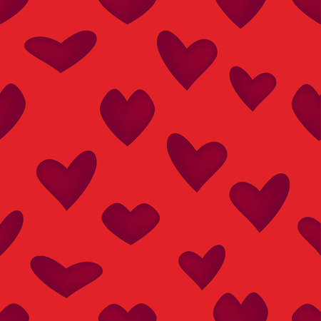pattern of different voluminous hearts on a red background