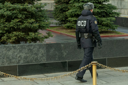 an armed man in uniform, an employee of the Federal Security Service of the Russian Federation keeps...