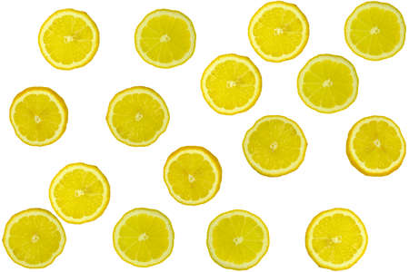 Lemon slices as pattern isolated on white backgroundの写真素材