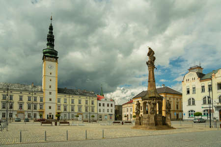 LITOVEL, CZECH REPUBLIC - MAY, 2020: View of the town square Premysl Otakar in Litovel from the town hall tower after renovation in 2015, Czech Republicのeditorial素材