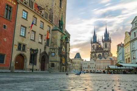 Prague / Czech Republic 07.2020 - view of the main square of the city with historical buildings and sightsのeditorial素材