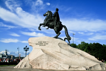 Bronze statue of Peter the Great (the First) on a horse in Saint Petersburg, Russia.の写真素材