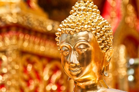 Gold face of Buddha statue in Doi Suthep temple, Chiang Mai, Thailand.の写真素材