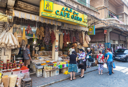 BEIRUT, LEBANON - JUNE 17, 2013: An unidentified locals buying food on a street. Life in Beirut is coming back to normal after Lebanon war in 2006.のeditorial素材