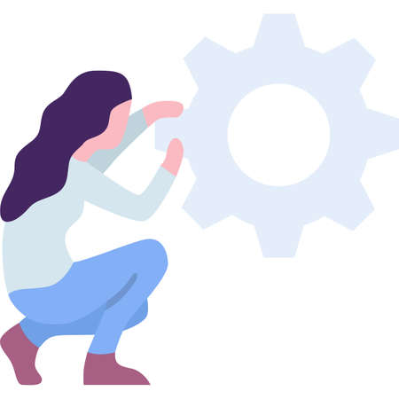 Woman working with gear cogwheel vector iconのイラスト素材