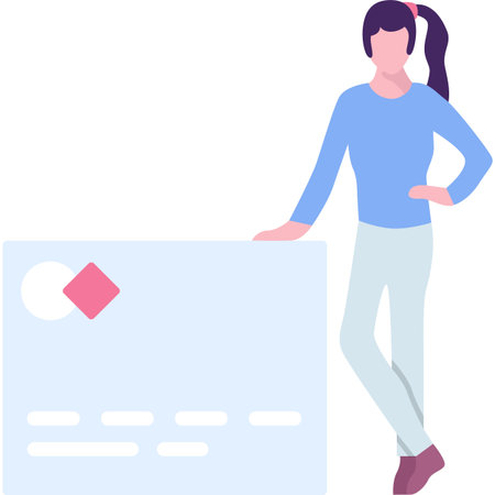 Woman holding big credit card vector iconのイラスト素材