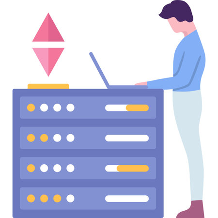 Man and ethereum cryptocurrency mining vector iconのイラスト素材