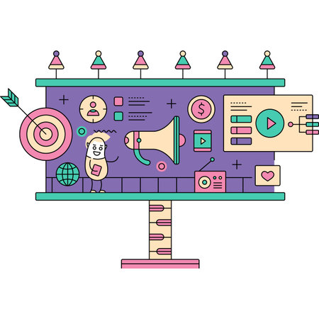 Advertising and digital marketing flat vector iconのイラスト素材