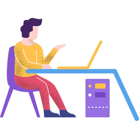 Online work vector man freelance at workplace iconのイラスト素材