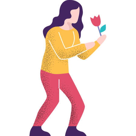 Woman eco-activist save flower vector flat iconのイラスト素材