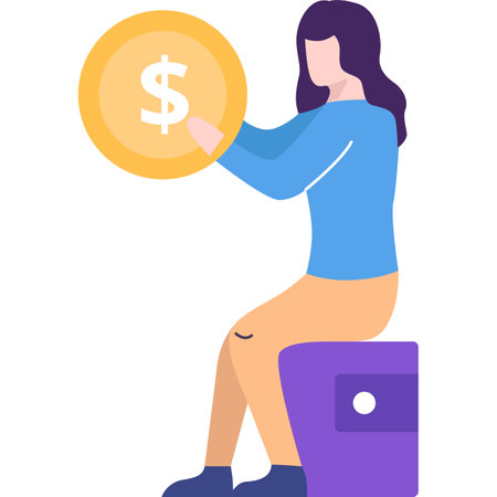 Woman on wallet holding dollar coin vector iconのイラスト素材