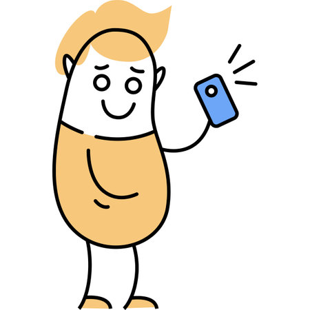 Flat vector character using mobile phone iconのイラスト素材
