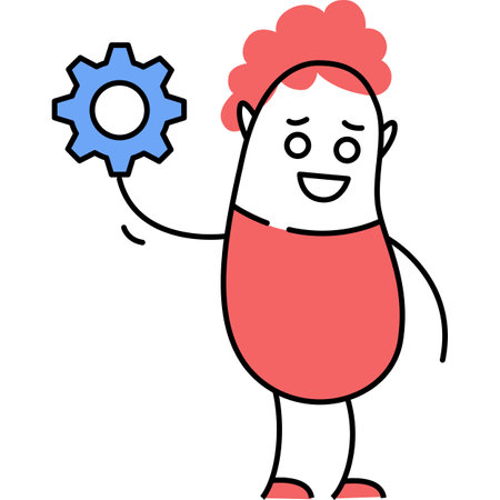 Character with cogwheel flat vector icon isolatedのイラスト素材